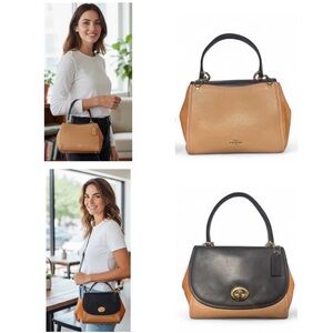 COACH Faye Bag Suede leather Color Sunrise light gold black crossbody top handle